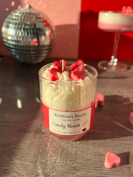 Candy Hearts Red Strawberry Cream Candle